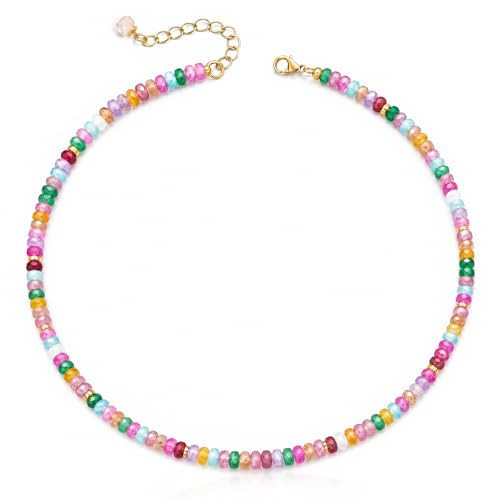 MIDDLUX Beaded Necklaces for Women, Choker Colorful Beaded Necklace, Rainbow Crystal Necklace, Summer Jewelry, Boho Necklaces for Women | Amazon (US)