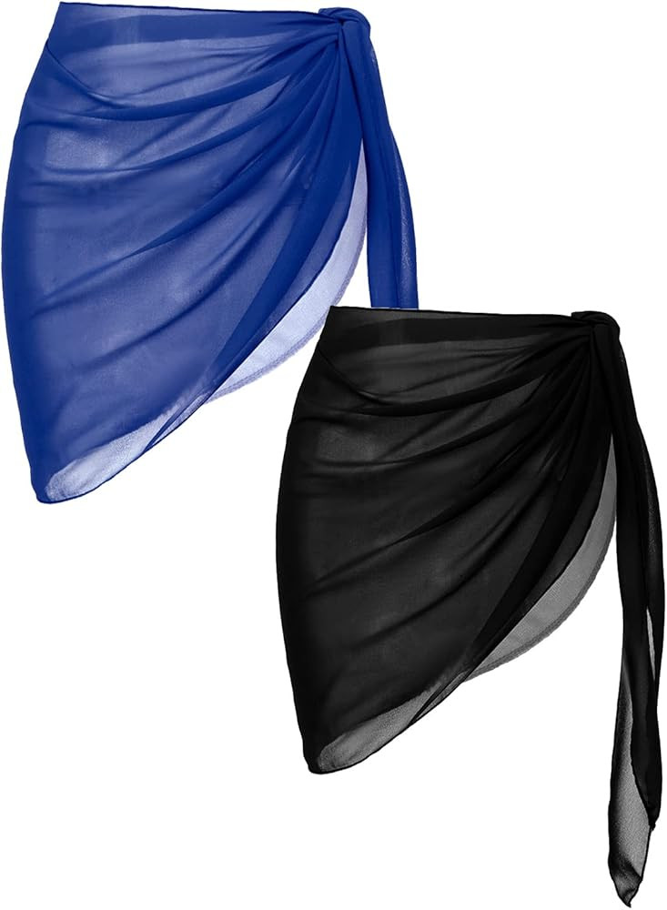 Ekouaer 2 Pieces Women Beach Sarongs Sheer Cover Ups Chiffon Bikini Wrap Skirt for Swimwear S-XXL | Amazon (US)