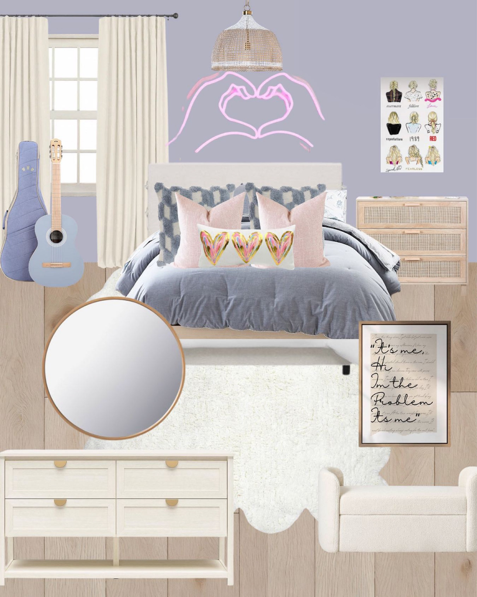 ✨ Taylor Swift Era✨

Or whatever you say. I’m not really on the T Swift bandwagon, but I’m pretty sure I’m in the minority on that one. 

A sweet T Swizzle inspired room for a tween or teen girl. 

Are you a swiftie?

#moodboard #interiordesign #interiordecor #taylorswift #taylorswiftroom #tweengirlroom

#LTKFamily #LTKHome