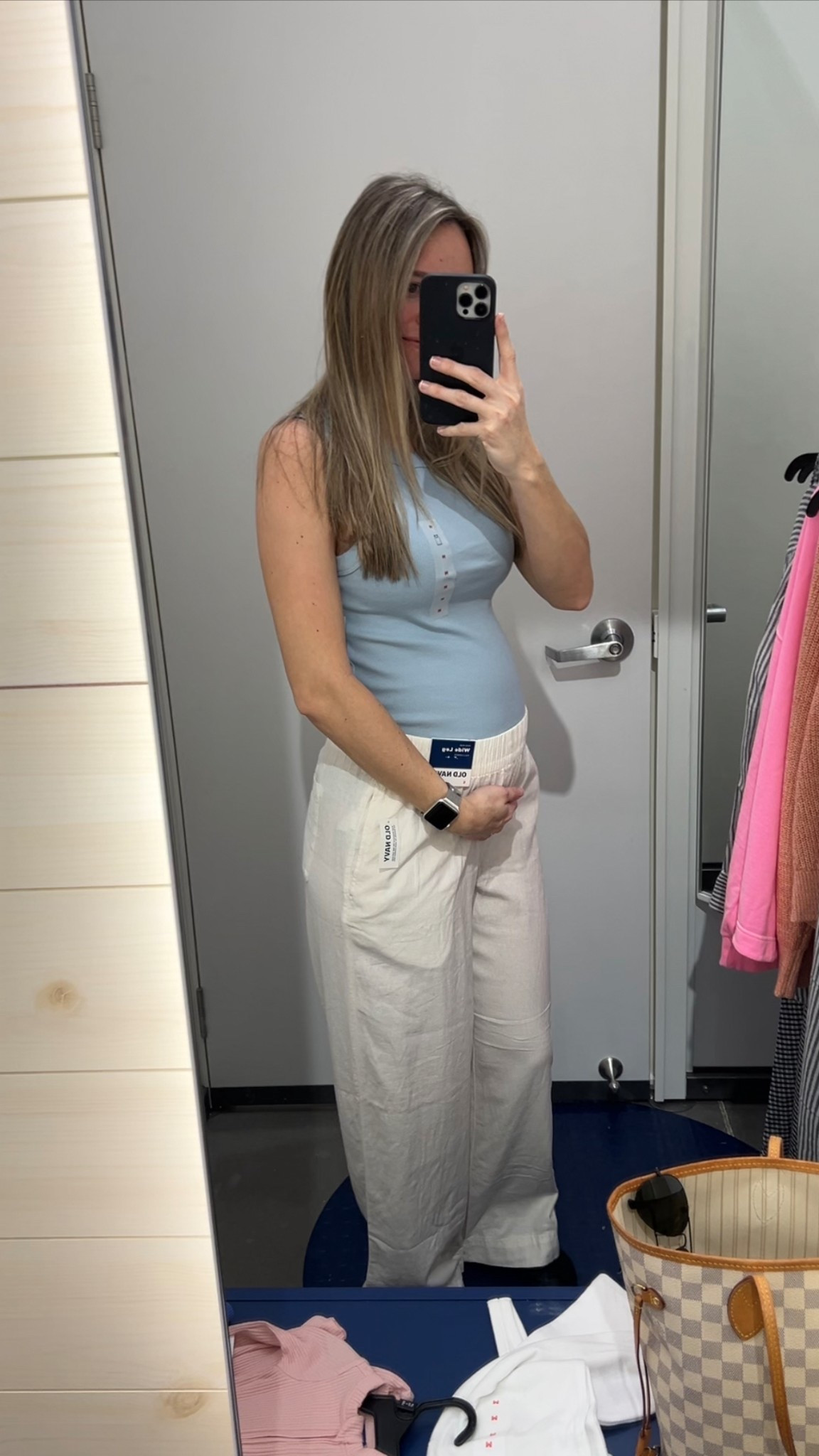 Medium tank top and small pants
Old navy spring summer pregnancy and bump friendly 

#LTKBump