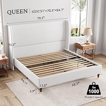 Jocisland Upholstered Bed Frame Queen Size 51.2" High Platform Bed with Wingback Headboard/No Box... | Amazon (US)