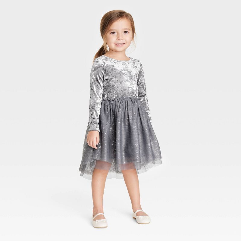 Toddler Girls' Velour Tulle Long Sleeve Dress - Cat & Jack™ Gray | Target