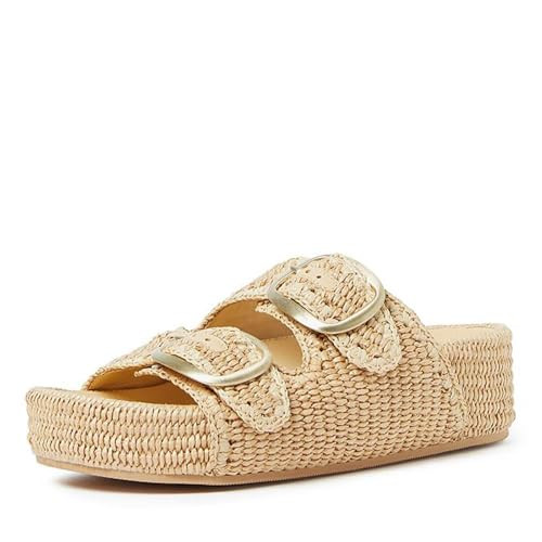 Platform Sandals For Women Raffia Espadrilles Open Toe Flatform Sandals Slip On Slide Sandals Cas... | Amazon (US)