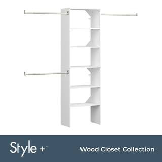 Style+ 84 in. W - 120 in. W White Tower Wall Mount 6-Shelf Wood Closet System | The Home Depot