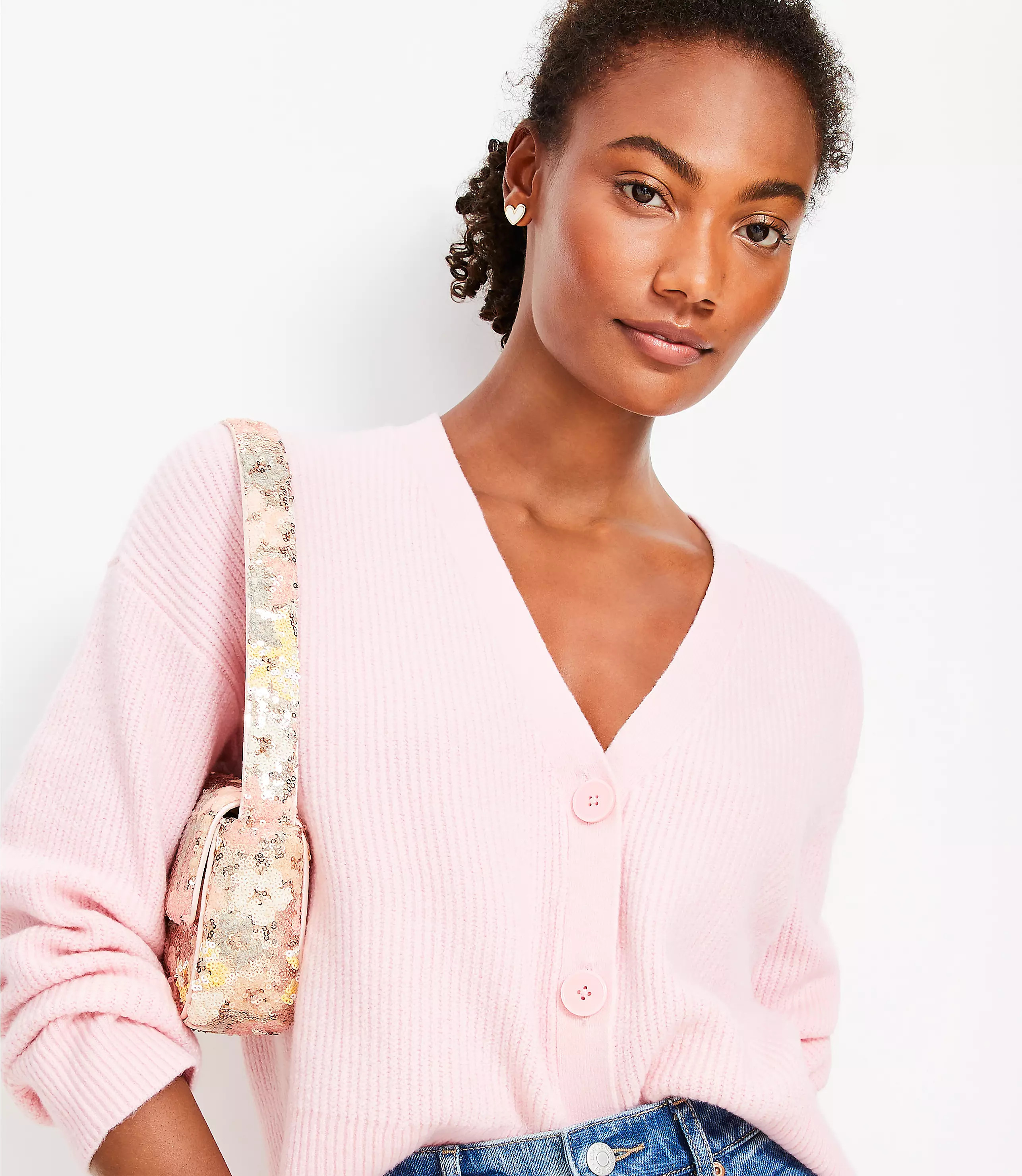 Ribbed Modern V-Neck Cardigan | LOFT