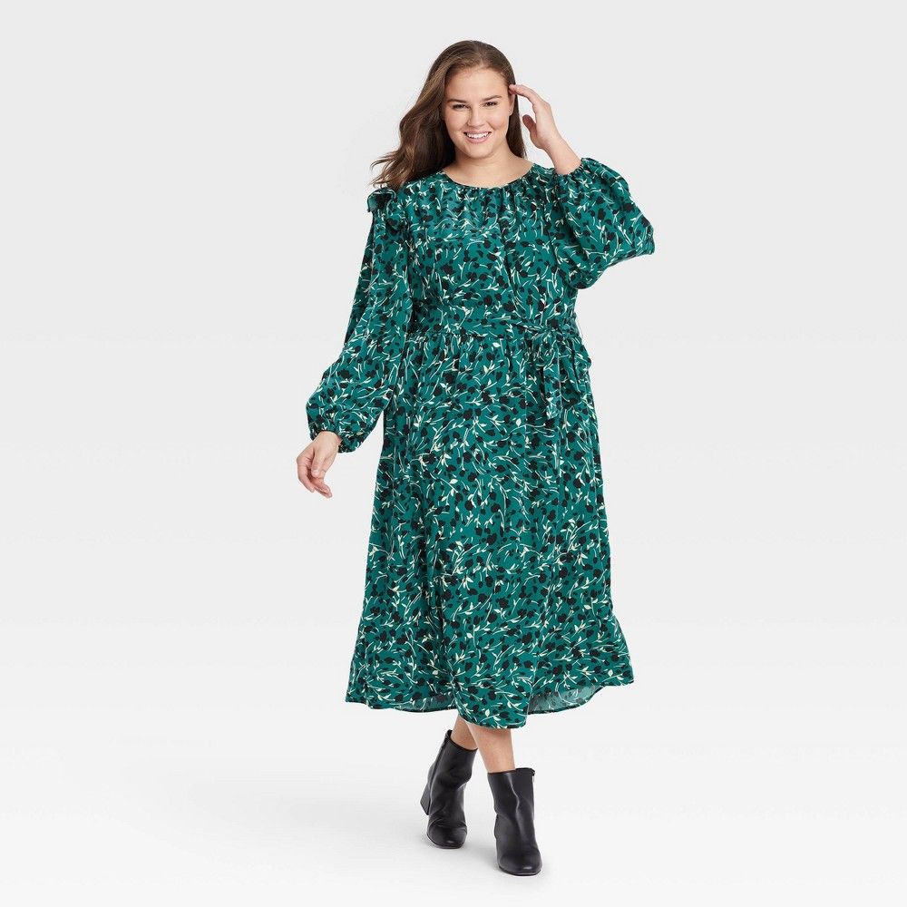 Women's Plus Size Ruffle Long Sleeve Dress - Who What Wear Blue Floral 2X | Target