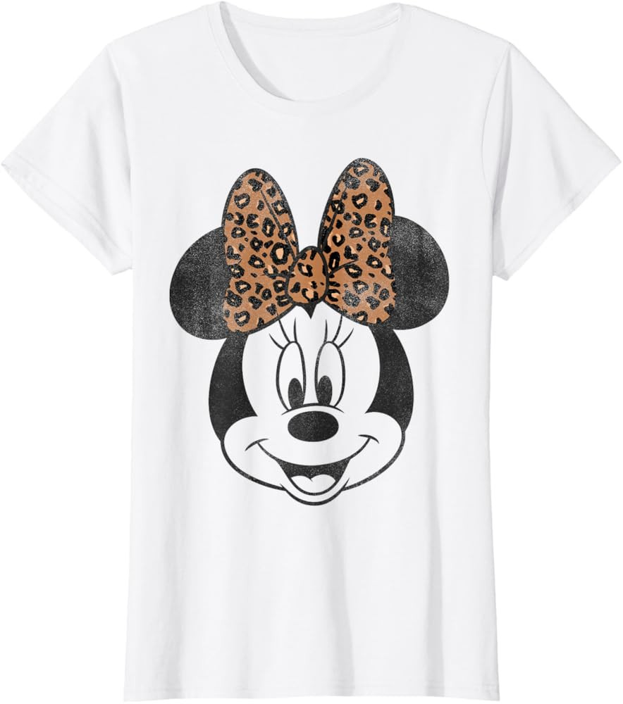 Disney Minnie Mouse Distressed Vintage Leopard Bow Portrait T-Shirt | Amazon (US)