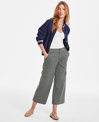 Women's Cropped Mid Rise Wide Cargo Pants, Exclusively at Macy's | Macy's