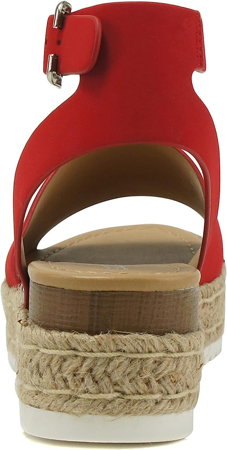 Soda Topic Open Toe Buckle Ankle Strap Espadrilles Flatform Wedge Casual Sandal | Amazon (US)