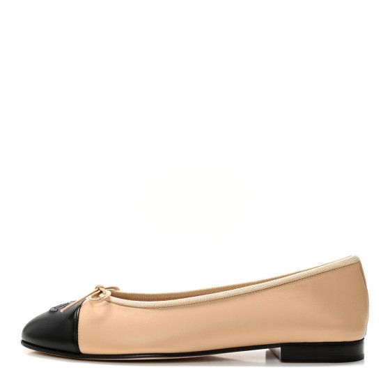 Lambskin Cap Toe CC Ballerina Flats 40.5 Beige Black | FASHIONPHILE (US)