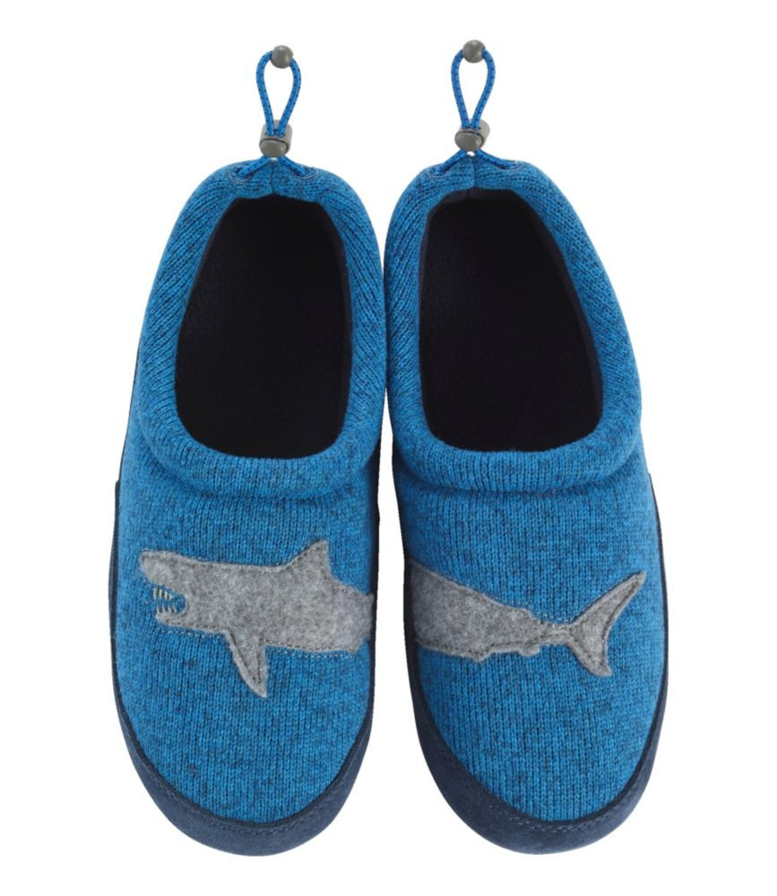 Kids' Sweater Fleece Slippers, Motif Glacier Blue Shark 10-11, Suede Leather L.L.Bean | L.L. Bean