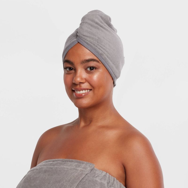 2pk Bath Hair Wrap Set Gray - Room Essentials™ | Target