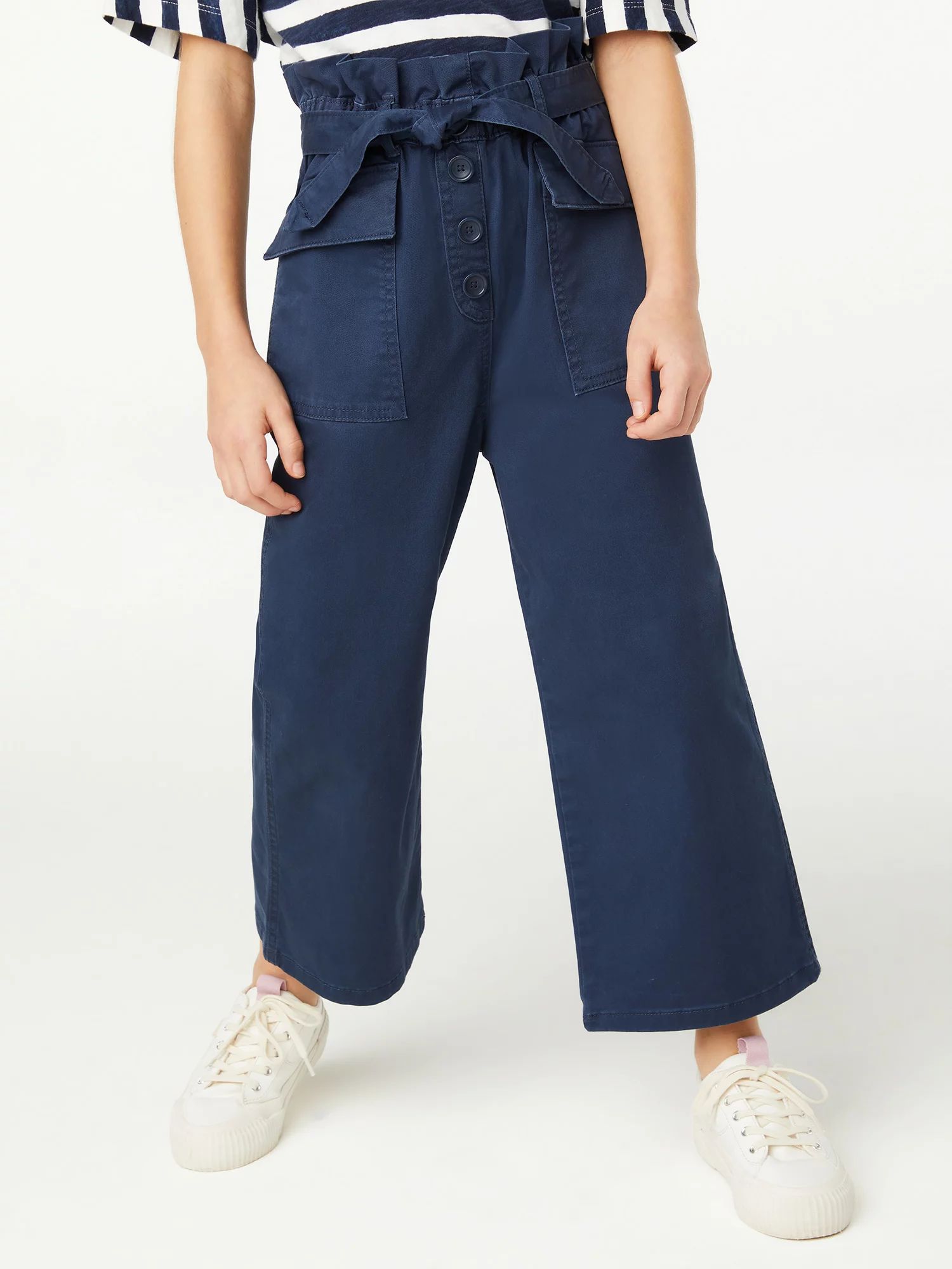 Free Assembly Girls High-Rise Wide Leg Belted Crop Pants, Sizes 5-18 | Walmart (US)