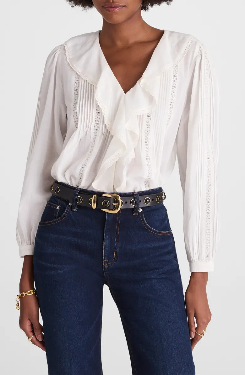 Lace Insert Ruffle Pintuck Long Sleeve Top | Nordstrom