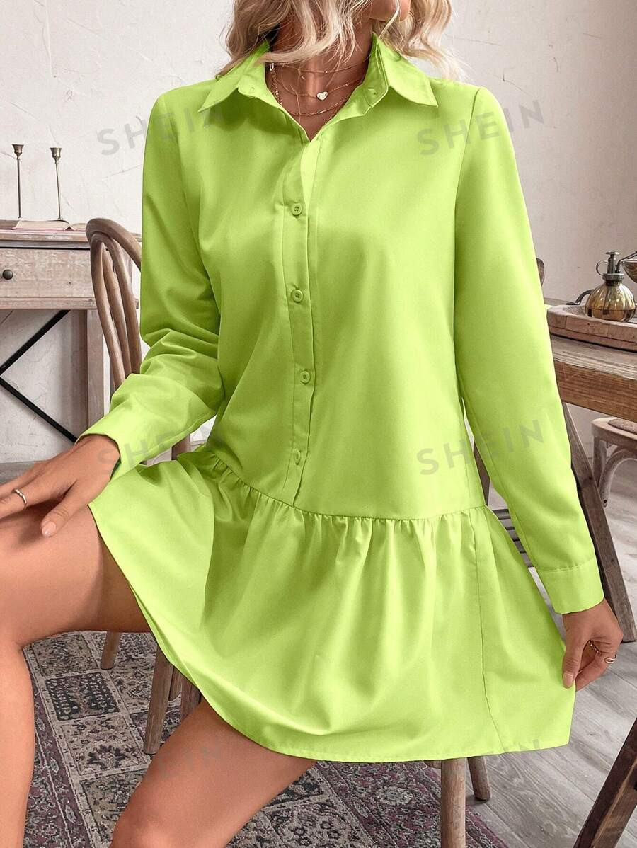 SHEIN LUNE Solid Ruffle Hem Smock Dress For Summer | SHEIN