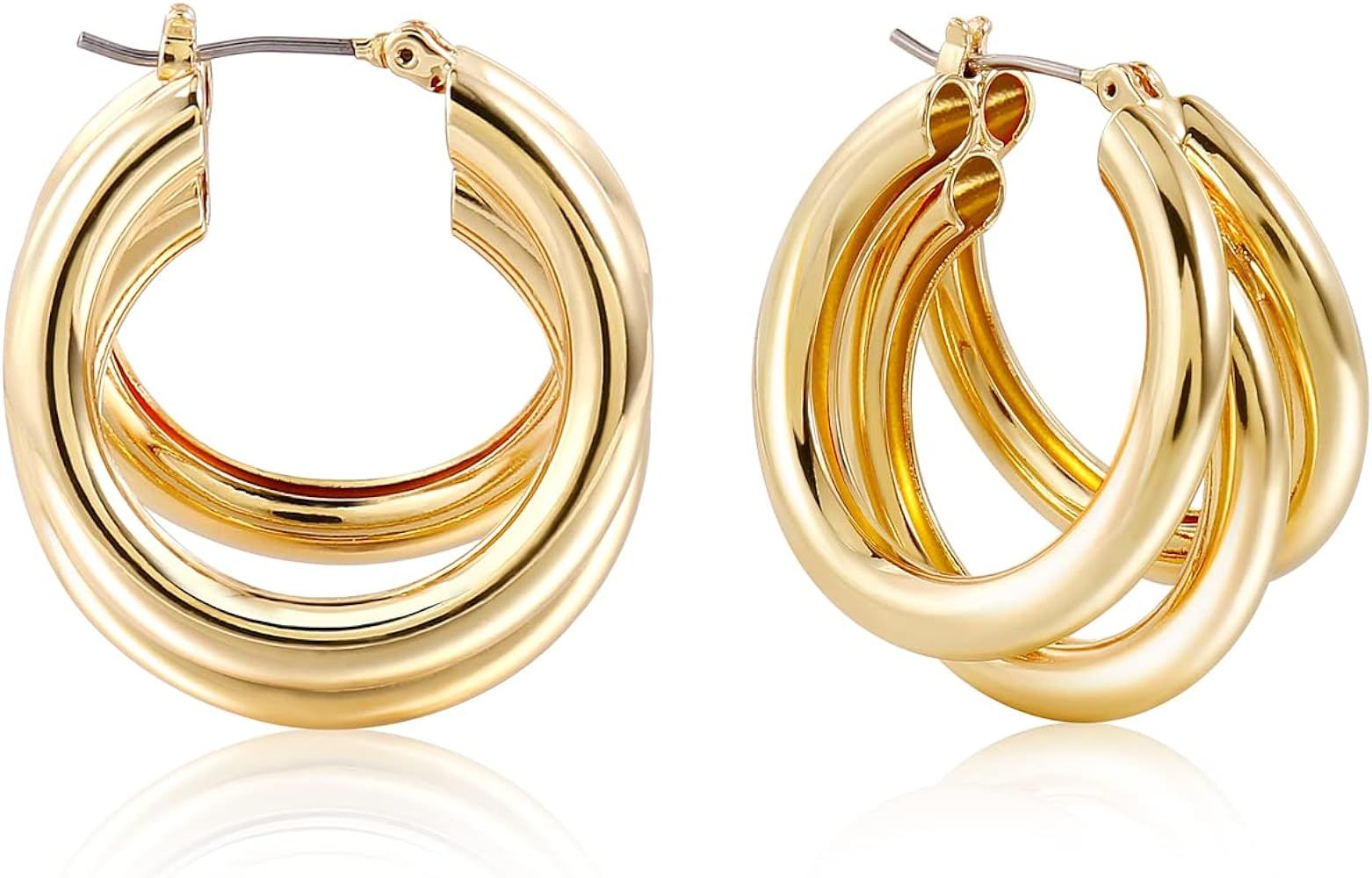 Gold Statement Earrings Large Hoop Thick Chunky 14K Gold Plated Earrings for Women Hypoallergenic... | Amazon (US)