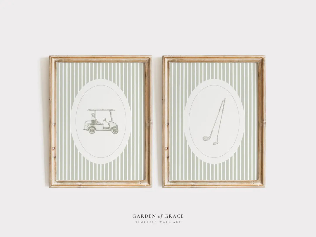 Golf Cart and Clubs Nursery Wall Art Set of 2 | Neutral Sage Green Golf Themed Boy's Room Decor |... | Etsy (US)