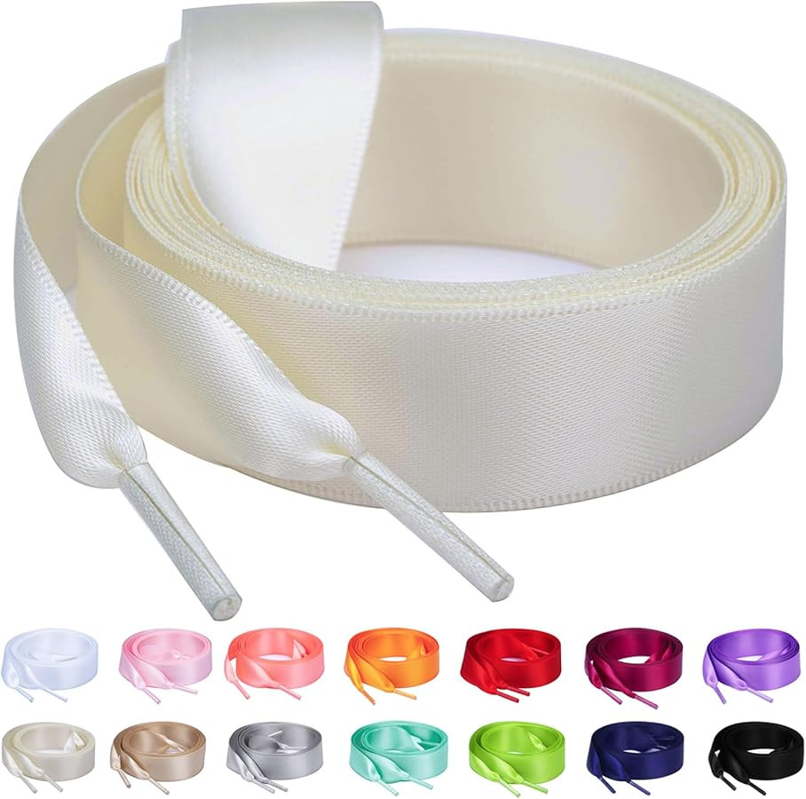 Booyckiy 3/4" Wide Satin Ribbon Shoelaces Flat Colorful Shoe Laces for Women Girls | Amazon (US)