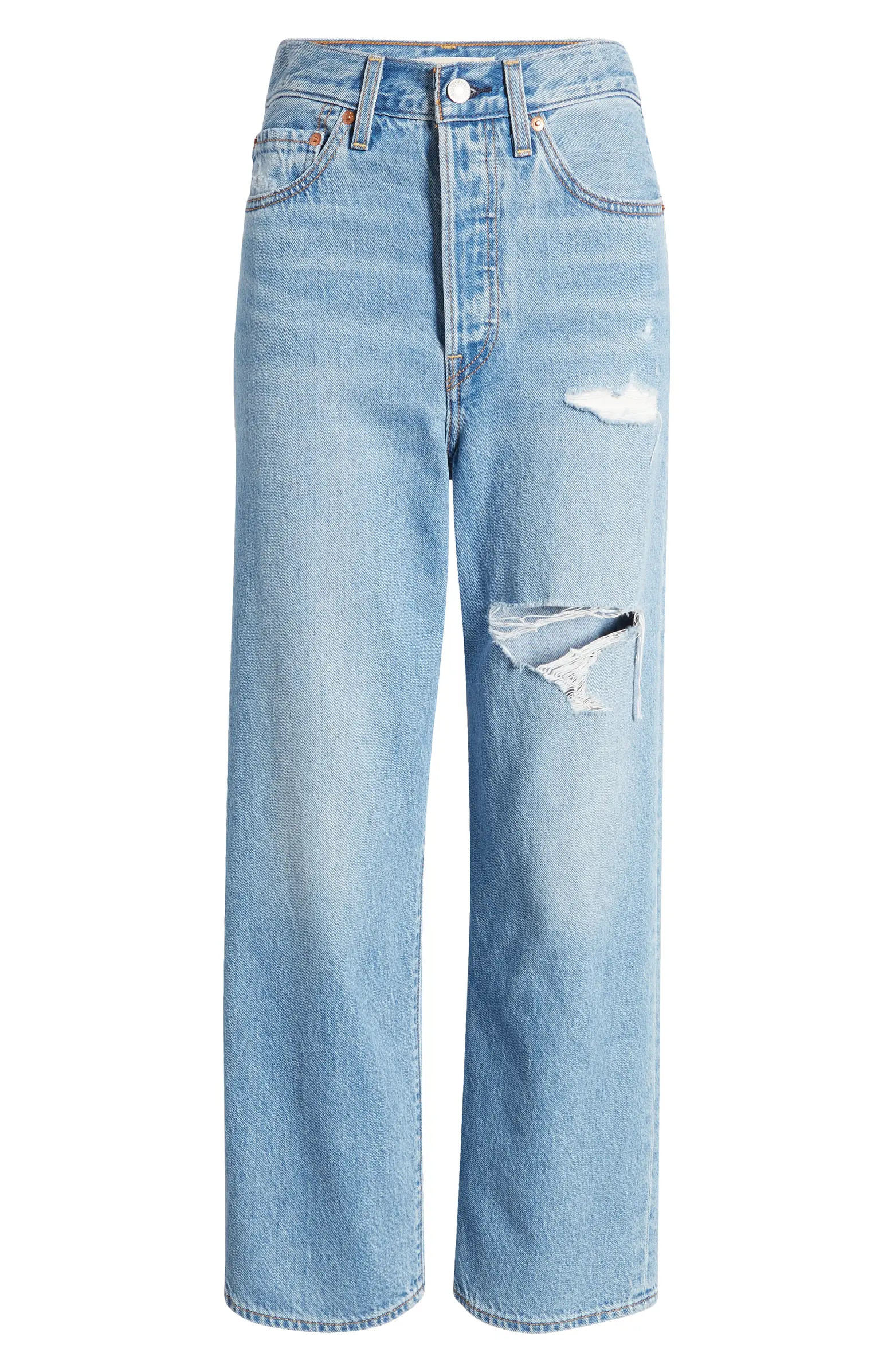 Ribcage Ripped High Waist Ankle Straight Leg Jeans | Nordstrom