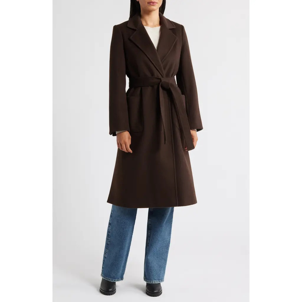 Sam Edelman Longline Wrap Coat in Chocolate at Nordstrom, Size 6 | Nordstrom