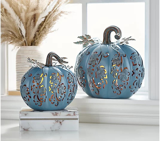 Set of 2 Indoor/Outdoor Illuminated Pumpkins by Valerie | QVC