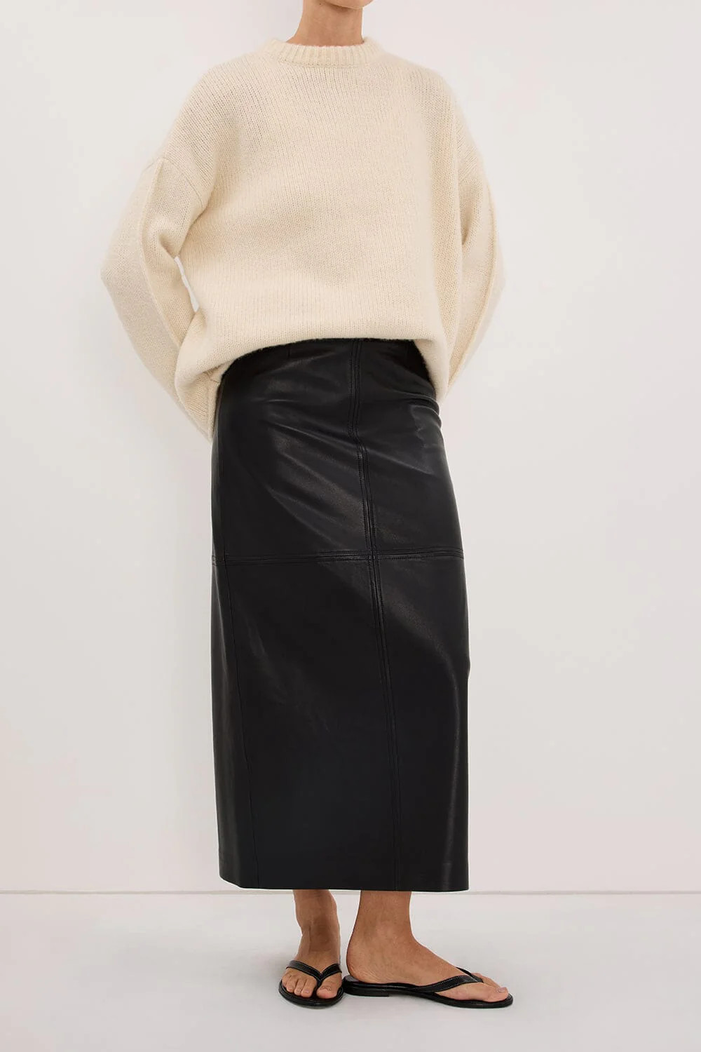 COOPER BLACK LEATHER MIDI SKIRT | DISSH