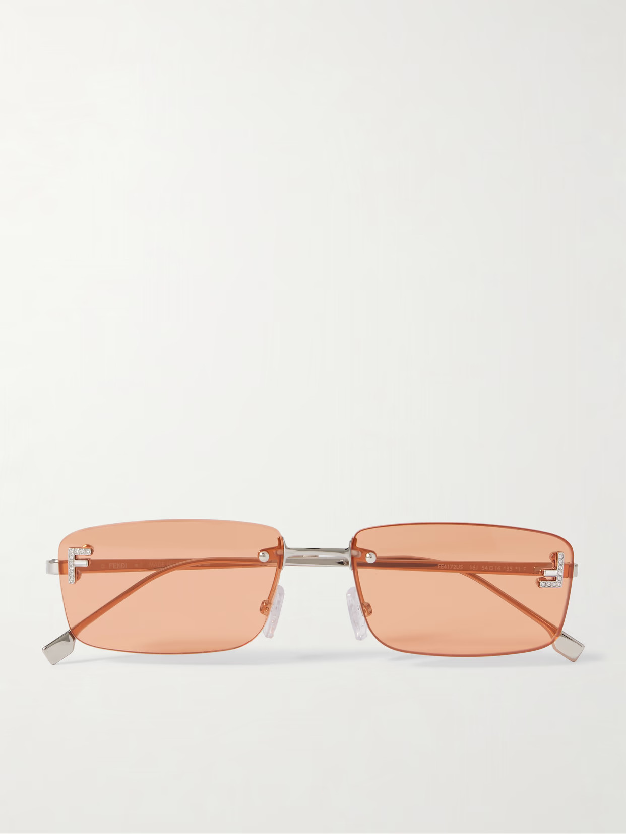 Fendi Eyewear - Fendi First Rectangular-frame Crystal-embellished Silver-tone Sunglasses - One size | NET-A-PORTER (US)
