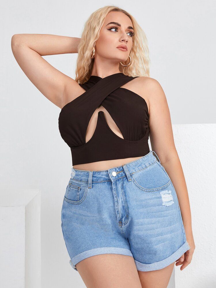 Plus Wrap Front Crop Top | SHEIN