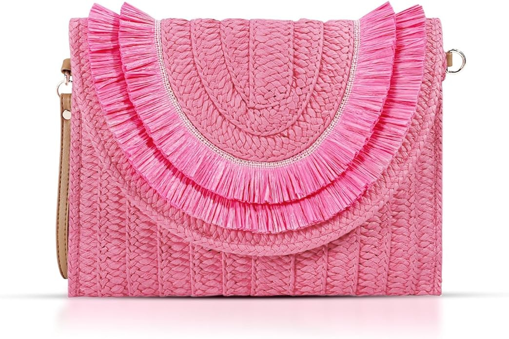 Crossbody Bags for Women, Straw Clutch Purses, Bohemian Handmade Woven Envelope Package, Tassel H... | Amazon (US)
