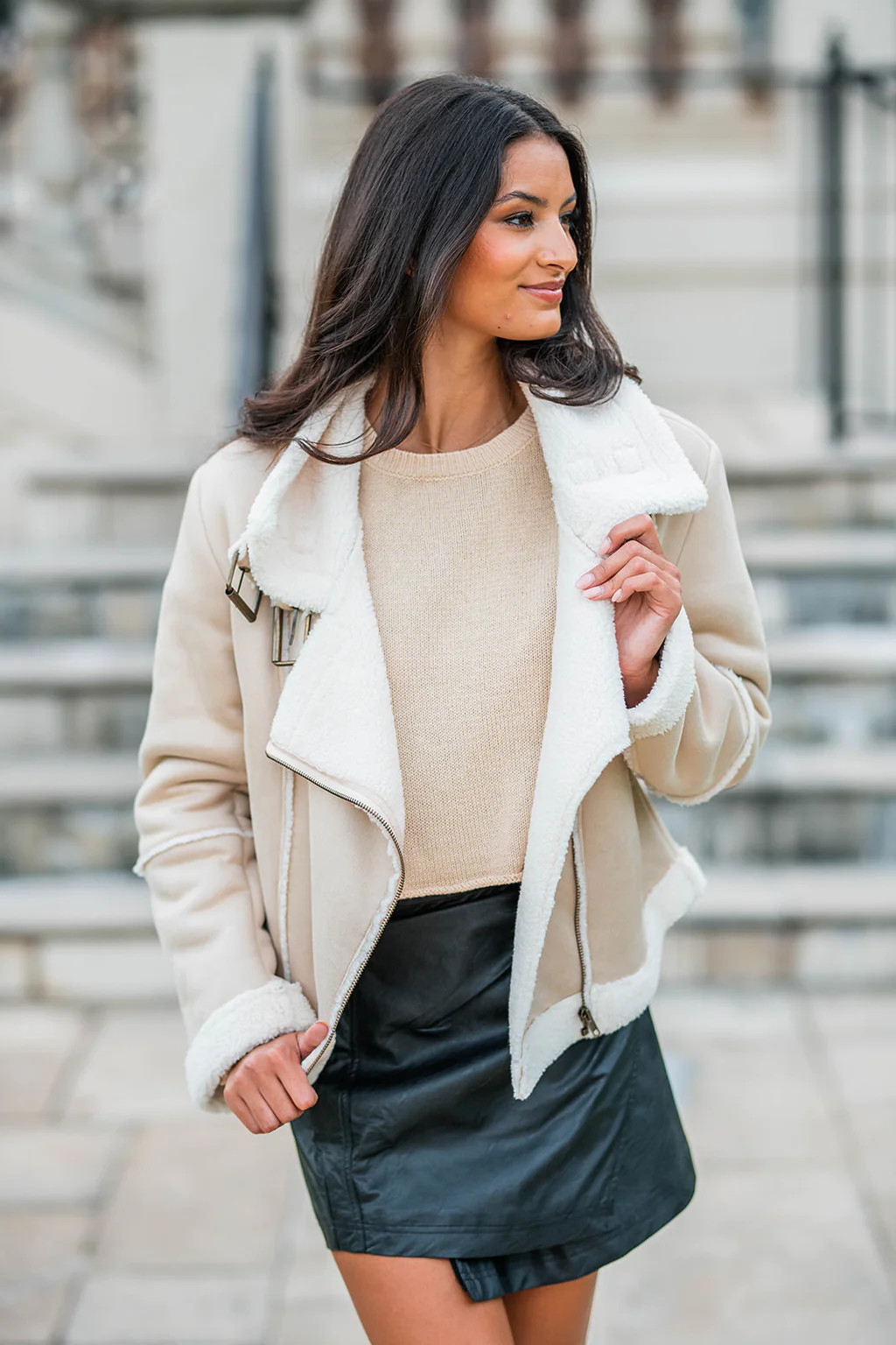 Celeste Faux Suede Jacket - Ivory | cocolillys