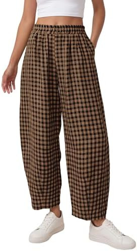 PRETTYGARDEN Plaid Barrel Pants Women Summer Bottoms | Amazon (US)