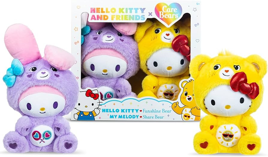 Care Bears x Hello Kitty Plush 2 Pack - Hello Kitty as Funshine Bear & My Melody as Share Bear | Amazon (US)