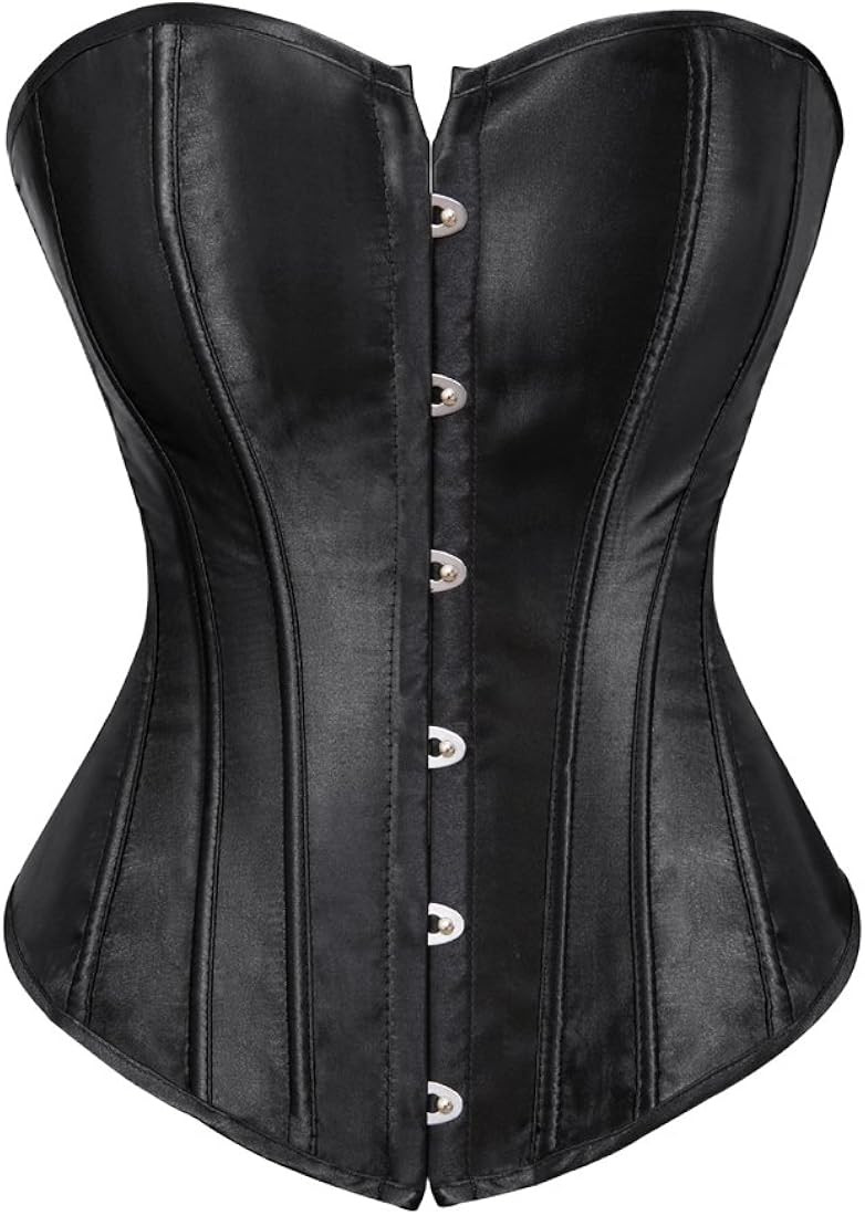Women's Bustier Corset Top Sexy Lingerie Sets Black Satin Waist Cincher | Amazon (US)