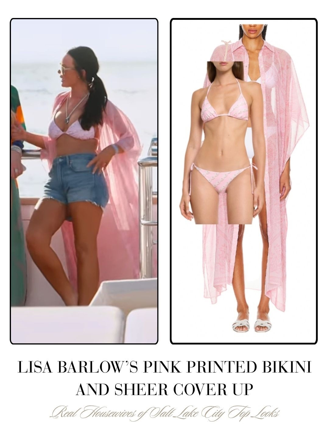 Lisa Barlow’s Pink Printed Bikini and Sheer Cover Up 