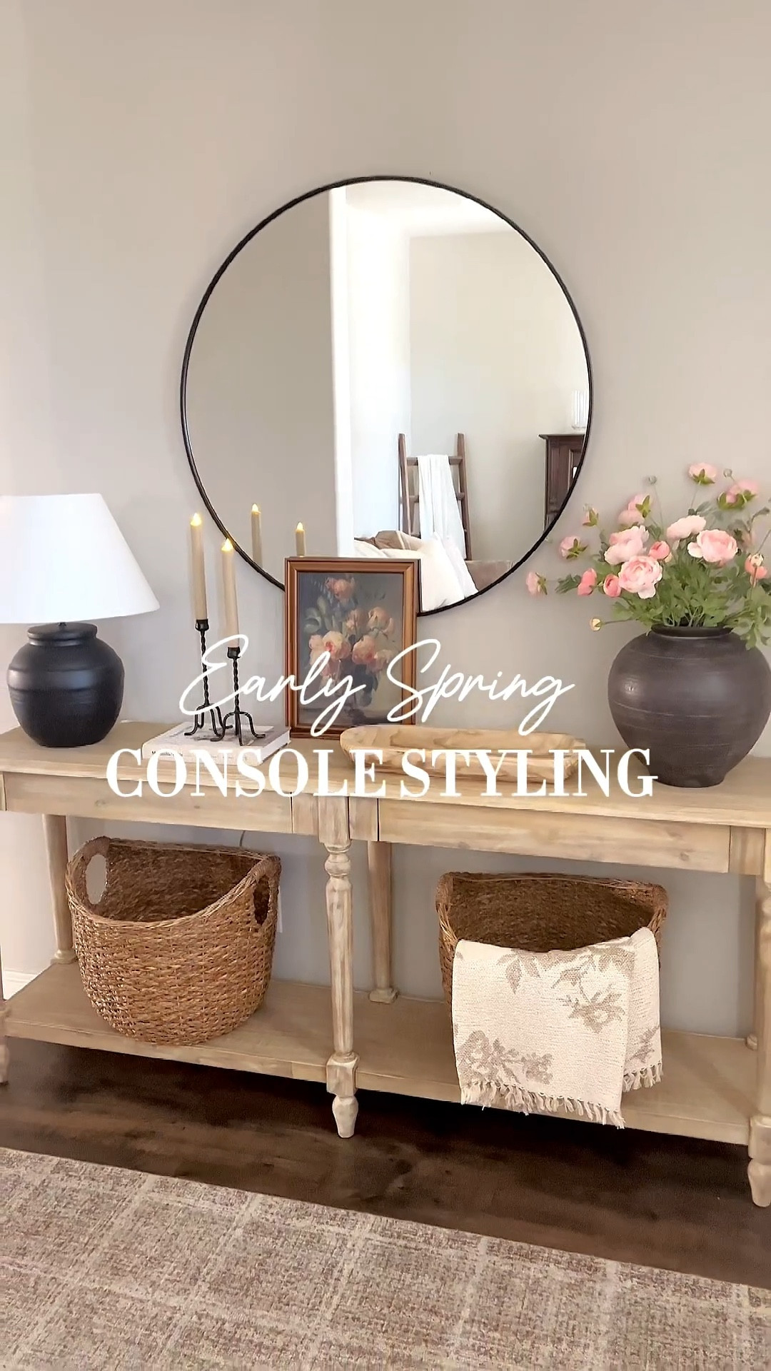 Early spring console styling!

Follow @lifeinmyarizonahome on Instagram for more ideas and inspiration  

Sharing some simple updates to my entryway console as I slowly start bringing in spring.  This beautiful large vase, pink flowers and artwork that coordinate so well together, timeless iron candlesticks, and a neutral throw blanket help complete the look. 

#homedecor #springdecor #homestyling #entrywaydecor 


#LTKVideo #LTKSeasonal #LTKhome