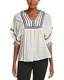 Max Studio Women's Embroidered Gauze Top, Ecru/Black, Medium | Amazon (US)