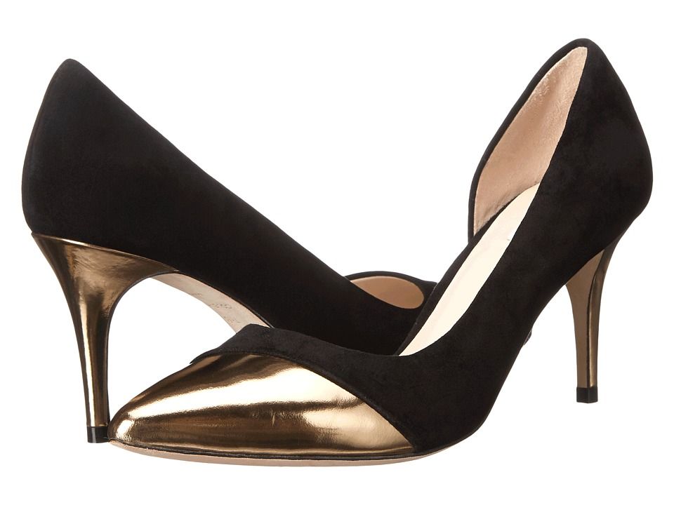 Cole Haan - Highline Cap Toe Pump (Black Suede/Gold Specchio) Women's Slip-on Dress Shoes | Zappos