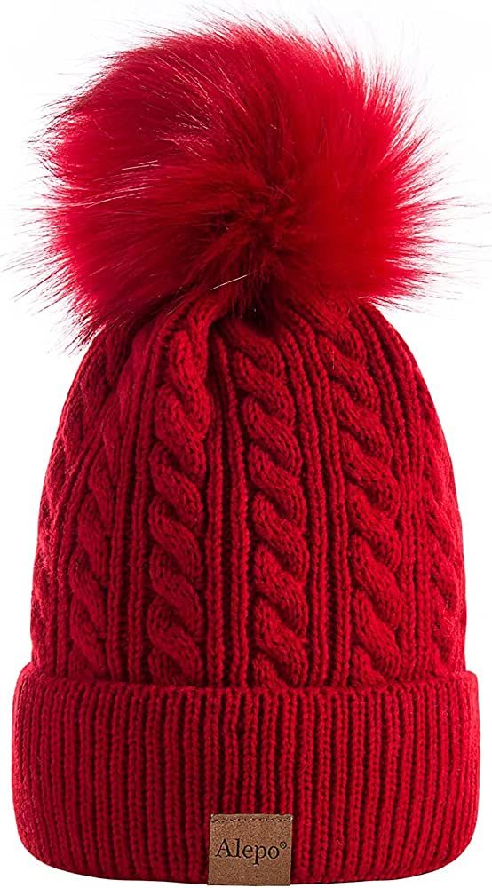 Alepo Womens Winter Beanie Hat, Warm Fleece Lined Knitted Soft Ski Cuff Cap with Pom Pom | Amazon (US)