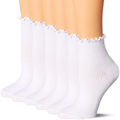 Tipi Toe Womens 6 Pack White Turn-Cuff Solid Lettuce Edge Lightweight Quarter Length Ruffle Socks, Size 9-11 | Target