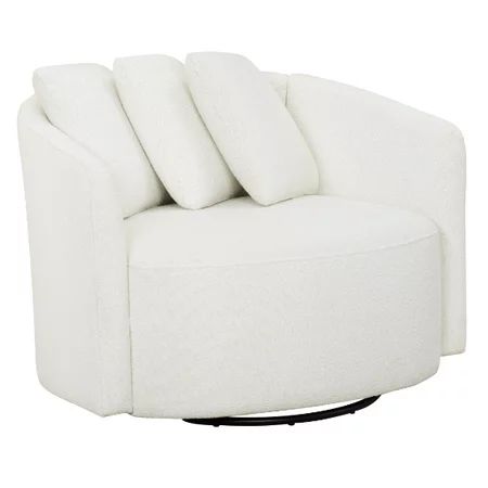 Beautiful by Drew Barrymore Boucle Swivel Accent Chair with 3 Accent Pillows Cream Fabric Upholst... | Walmart (US)