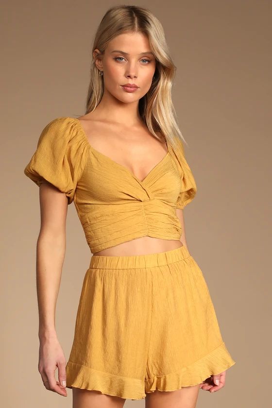 Find Your Sunshine Mustard Yellow Ruched Two-Piece Romper | Lulus (US)