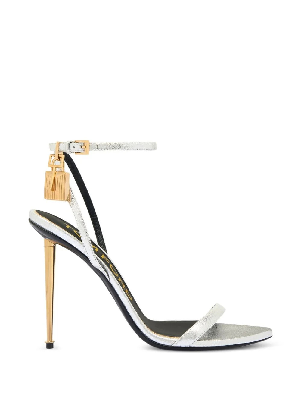 Tom Ford Metallic Leather with Padlock Detail Heels — Silver - 37.5 | Italist Inc.