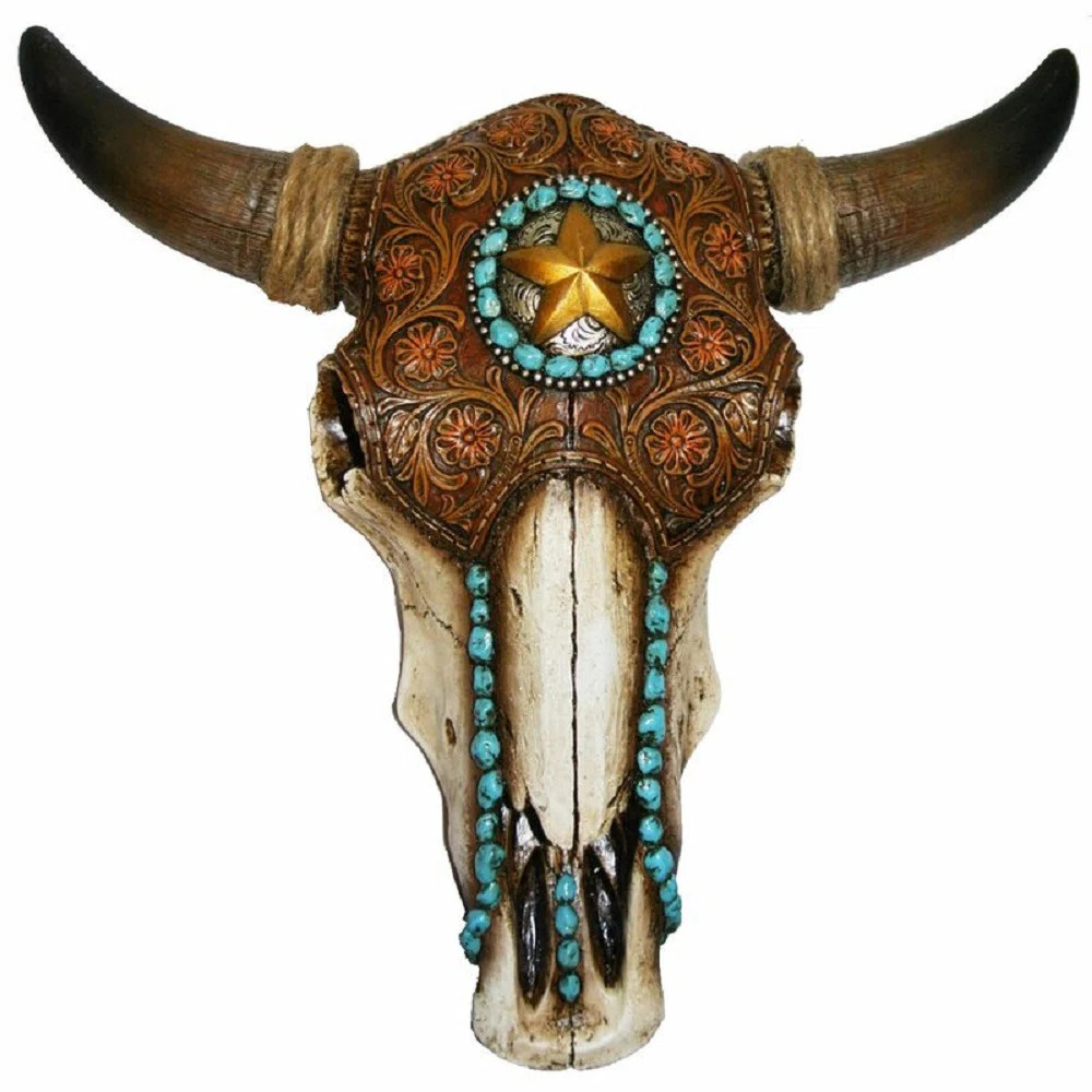 Leather Southwestern Wall Decor Bull Skull with Turquoise Inlay Design | Wayfair North America