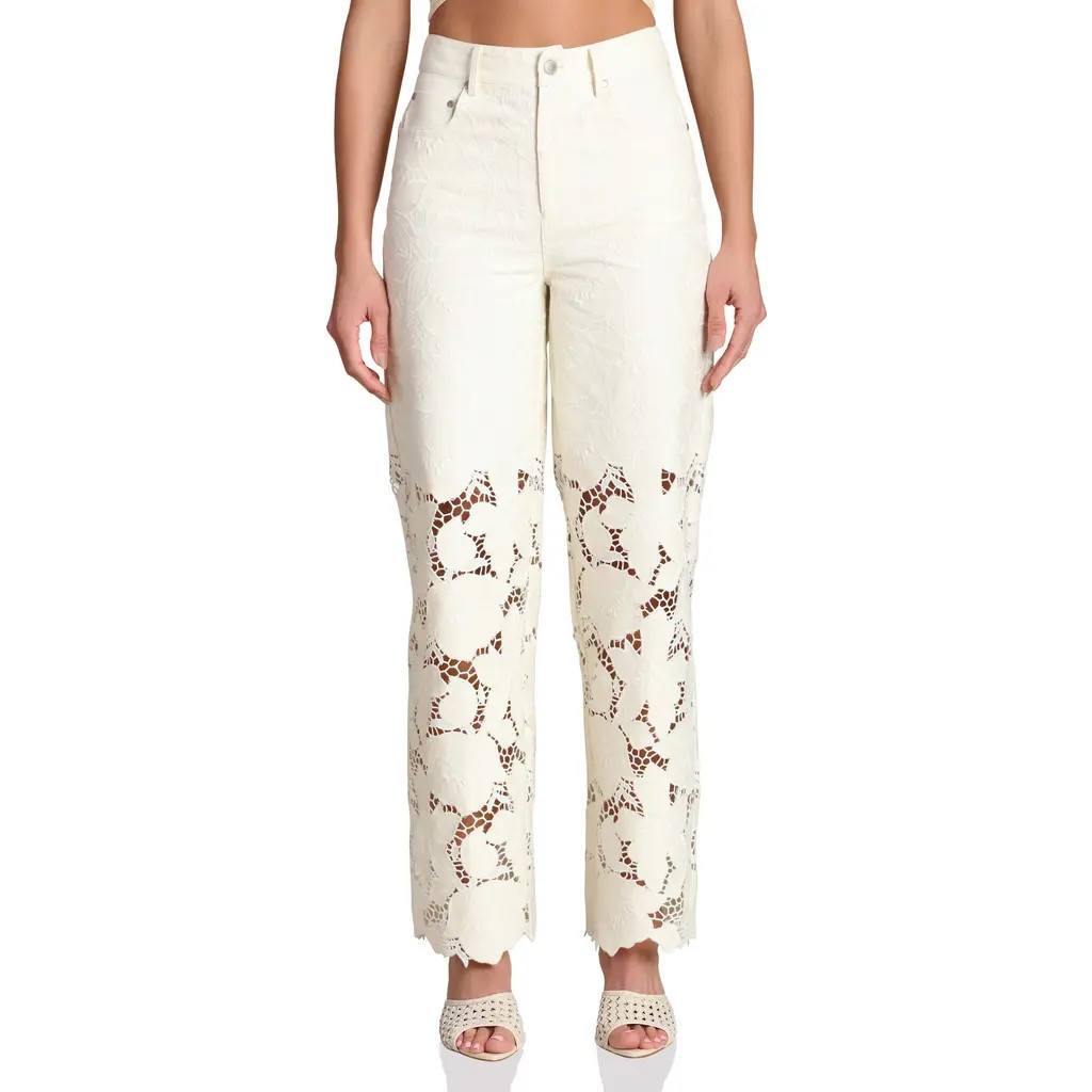 Avec Les Filles High Waist Embroidered Lace Cotton Pants in Off White at Nordstrom, Size 31 | Nordstrom