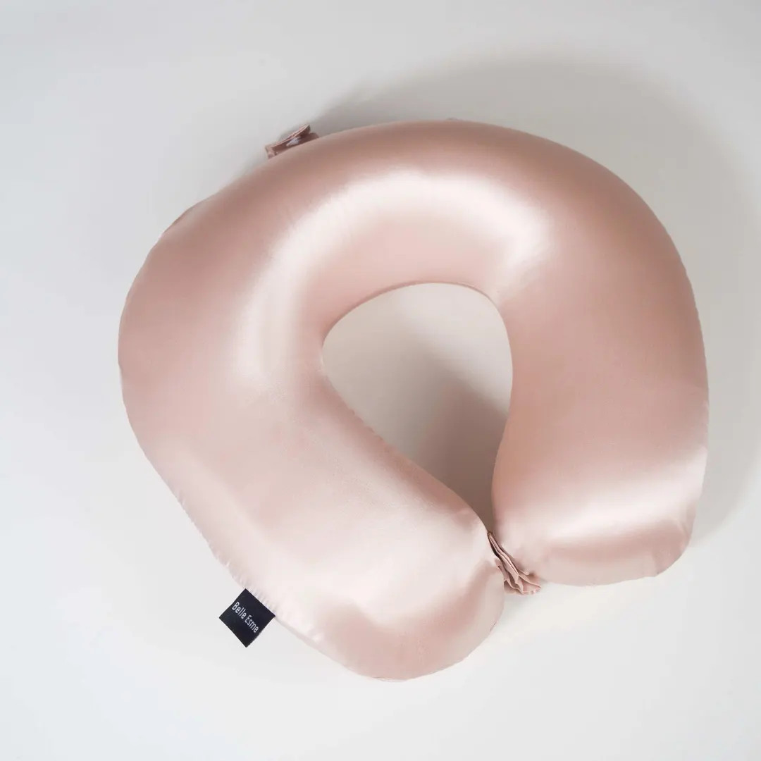 100% Mulberry Silk Memory Foam U Shaped Supporting Neck Cushion/ Travel Pillow, Dusty Pink. Anti ... | Etsy (US)