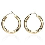 Gold Plated Thick Hoop Earrings for Women Girls Chunky Hoop Dangle Earrings Lightweight Clip-on Eard | Amazon (US)