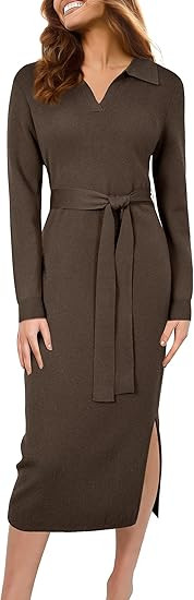 Arach&Cloz Women's Wool Blend Side Slit Polo Sweater Dresses 2025 Fall Business Casual Outfits | Amazon (US)