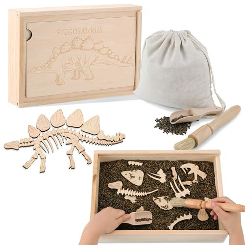 Dino Excavation Archaeology Dig Kit, Fossil Digging Kit for Kids, Dinosaur Skeletons Bones Puzzle Game with Wooden Storage Box, STEM Toys for Boys and Girls (Stegosaurus) | Amazon (US)
