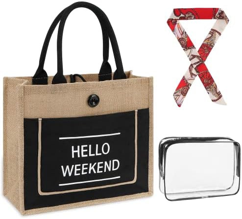 Hyonepome Hello Weekend Tote Bags Large Black Tote Bag Waterproof Beach Tote for Women Simple Fla... | Amazon (US)