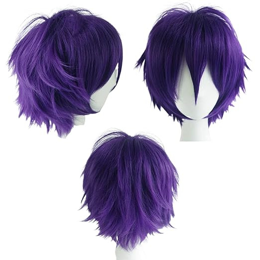 Anime Perücke Lila Kurze Cosplay Perücken Lila Damen Herren Synthetische Gerade Fancy Dress Per... | Amazon (DE)